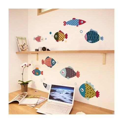 Colorful Fish Wall Sticker DIY Baby Room Wall Decoration Bathroom Self-sticking Picture Wall Pictures Room Decor Wall Art