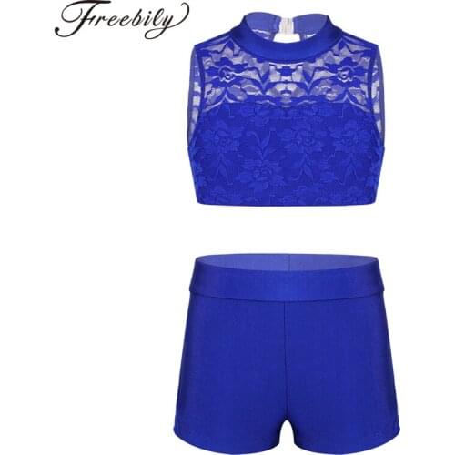 Children kids Girls Floral Lace Tank Top and Shorts Set for Swimwear Gymnastics Leotard Dancing Exercise Workout Athletic Outfit