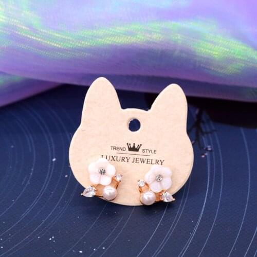 Hot Sale 100pcs/lot Lovely Cat Head Shape Ear Stud Display Cards 3.5x3.5cm Mini Beige Paper Price Tags Trendy Style Cheap Cards
