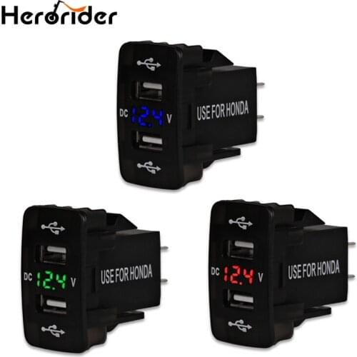 Herorider Auto 5v 3.1A 12v Dual Car USB Socket Voltmeter Adapter Waterproof Car Charger 3.1a Dual USB Vehicle Socket For Honda