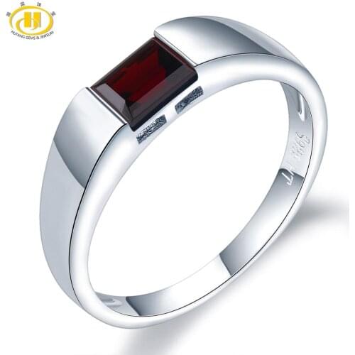 Natural Garnet Gemstone Silver Ring 0.68ct Emerald Cut Natural Garnet Unisex Design Fine Jewelry for Birthday Gifts