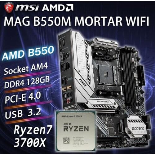 AM4 MSI MAG B550M MORTAR WIFI Gaming Placa-mãe Kit With AMD Ryzen 7 3700X Motherboard Combo AMD Ryzen Combo DDR4 AM4 PCI-E 4.0