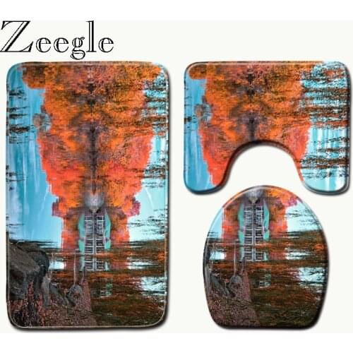 Zeegle Bathroom Mats Anti Slip Bath Mat Set Coral Fleece Floor Floor Mat Washable Bathroom Toilet Rugs Absorbing Carpet