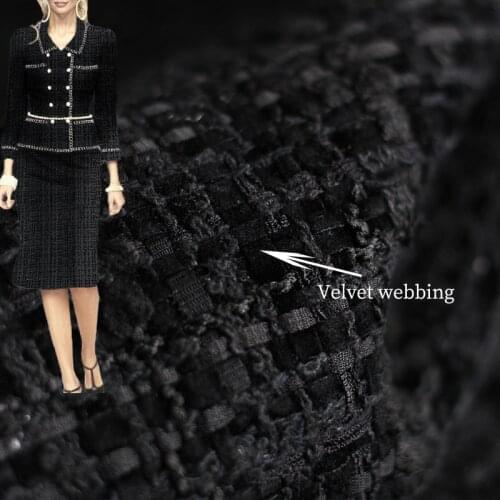 Red Raspberry France Tweed Black Velvet Braid Fabric Garment Material Autumn Women Coat Skirt DIY Sewing Cloth Freeshipping