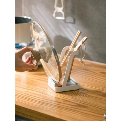 Multi-function pot cover rack sitting table vertical pot cover shovel cutting board rack kitchen spoon storage belt water pan