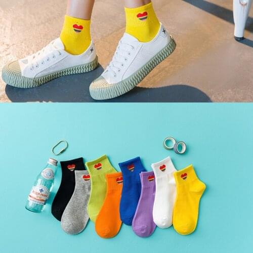 Fashion Rainbow Love Heart Patterned Women Socks Soft Comfortable Sport Ankle Socks For Female College Style Casual Sox