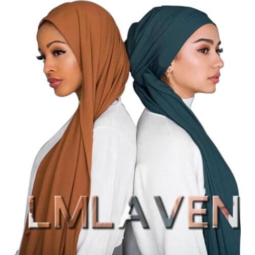 Muslim jersey hijab stretchy cotton scarf ribbed shawl plain wrinkle scarves High quality headscarves 180*85cm