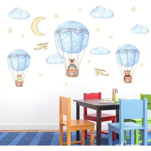 Hot Air Balloon Wall Stickers for Kids Room Bedroom Living Room Decoration Kindergarten Background Cartoon Decal Wallpaper