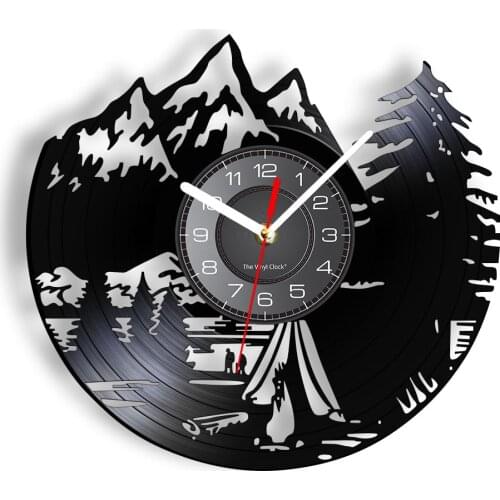 Rest Time Camping Vinyl Record Wall Clock Nature Landscape Mountains Hiking Inspired Wall Clock Outdoor Adventure Art Timepieces
