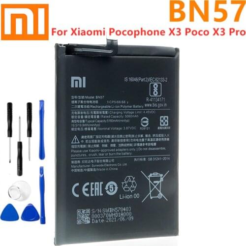 Original Xiao mi BN57 5160mAh Phone Battery For Xiaomi Pocophone X3 Poco X3 Pro Replacement Batteries Bateria + Free Tools