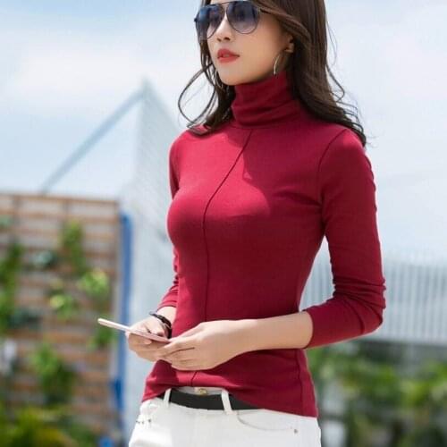 2019 Autumn Winter Bodycon Basic T Shirt Women Long Sleeve T-shirt Women Tshirt Turtleneck Shirt Female Slim Tops Tee Pullovers
