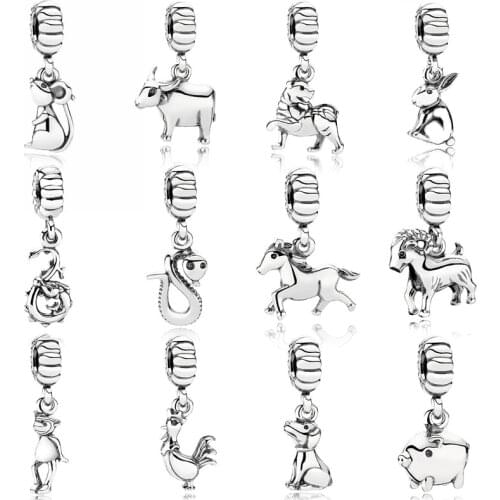 New Fashion Charm Original Hot Sale 12 Zodiac Animal Pendant Fits Original Pandora Lady Bracelet Jewelry Gift