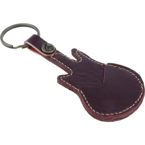 Durable Leather Keychain Bag Guitar Pick Holder Plectrums Bag Case 10 x 5cm