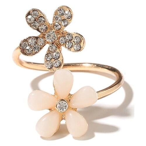 Adjustable Cubic Zirconia Flower Ring Ring for Ladies Fashion Banquet Couple Wedding Ring Birthday Gift for Girlfriend Jewelry