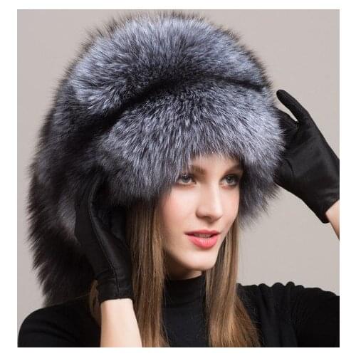 Winter Women Fur Cap Real genuine natural Fox Fur Hats Headgear Russian Outdoor Girls Beanies Cap ladies warm fashion cap H605