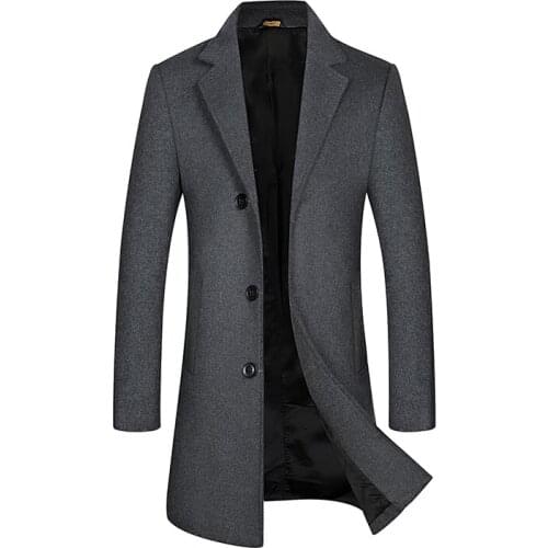 Shanghai Story Wool Coat Men Winter Jacket Casual Long Woolen Coat Men Slim Fit Trench Coat 3 Color