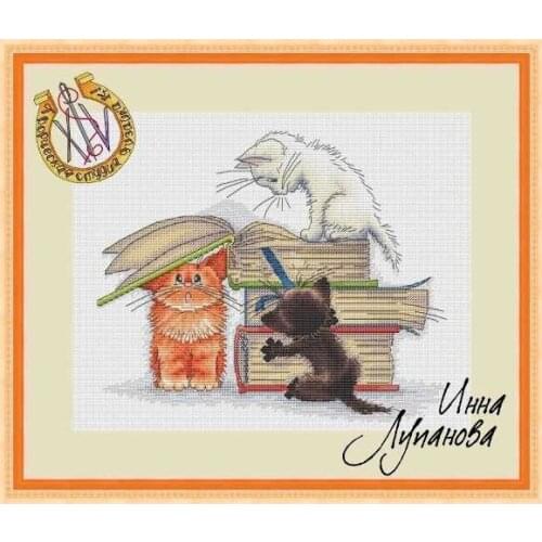 Three kittens who love reading (1) Package Greeting Needlework Counted Cross-Stitching Kits New Style Counted Cross stich