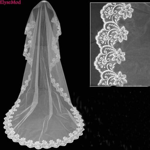 Tulle Wedding Long Appliques White Ivory Bridal Veils Wedding Accessories