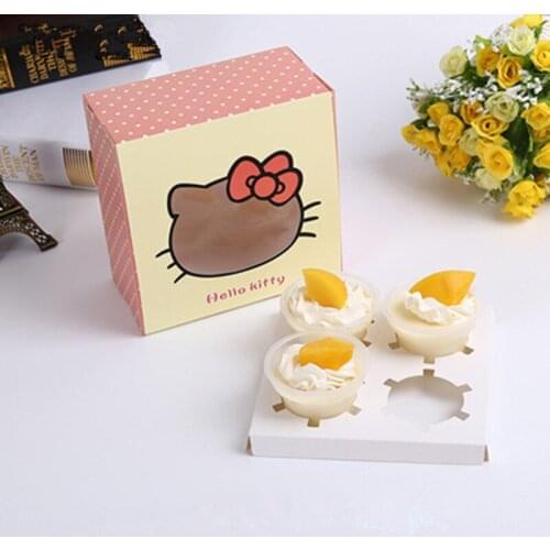 Bakery Packaging kitty cut-out box, Muffin cupcake pastry cake box, moon cake boxes wholesale egg tarts 16cm*16cm*8.5cm