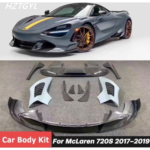 V Style Carbon Fiber Car Body Kit Front Bumper Lip Rear Diffuser Fender With Side Aprons For McLaren 720S 17-19