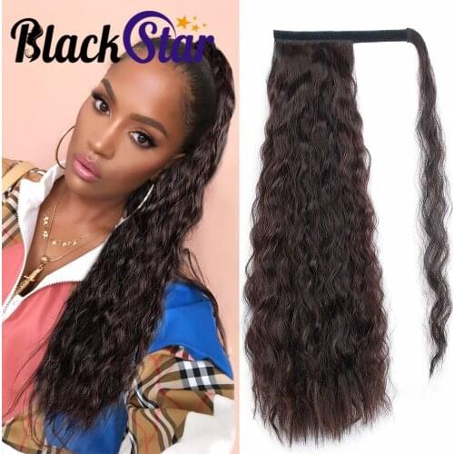 Wavy Ponytail Extension Long Curly Synthetic Magic Paste Ponytail 22inch Curly Wave Ponytail Extensions Heat Resistant Hairpiece