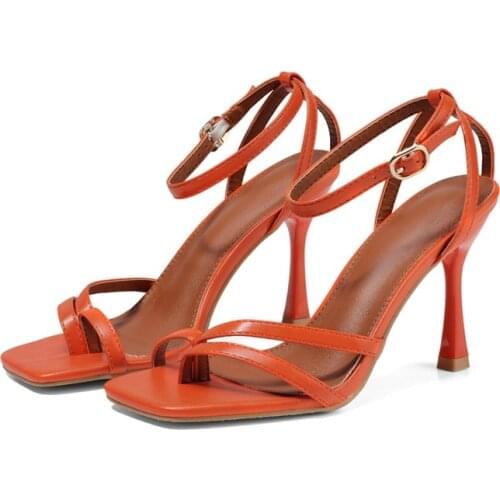 Women Summer Fashion Stiletto High Heels New Flip-Flops Party Dress High Sandals Orange Tacon Cuadrado