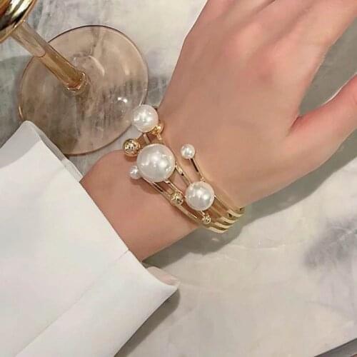 Fashion Big Pearls Cuff Bracelets & Bangles For Women 2021 New Jewelry Personality Statement Open Bracelet Christmas Gifts
