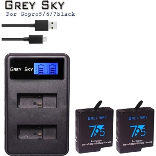 2x 1600mAh Batterie gopro7 Battery hero 7 6 5 + LCD Dual Charger Hero5 Hero6 Black Camera Akku For gopro hero 5 battery