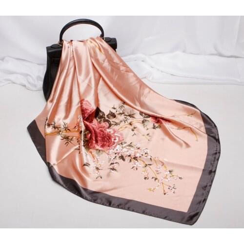 2020 90x90 Floral Flower Multipurpose women Silk twill scarf Satin square tie Hairband ladies foulard femme towel bufanda shawl