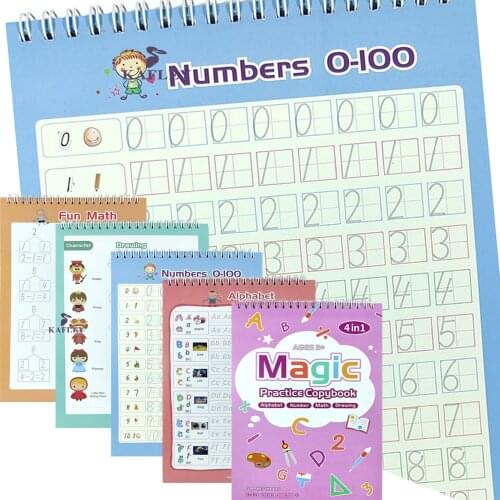 4 In 1Books Magic Calligraphy Handwriting Copybook Set Art Book Baby Copybook For Calligraphy Writing Kids English Lettering Toy