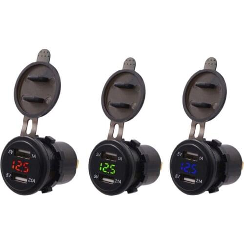 12V 24V Waterproof 2.1A Dual USB Port Car Charger With LED Voltmeter Mobile Phone Charging Power Outlet Adapter