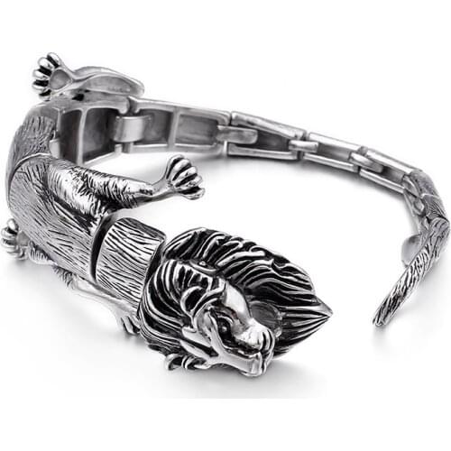 Free shippig for father gifts top jewelry 88g Bangle Punk Stainless Steel Animal Lion Bracelet Mens Biker Chain 8.66