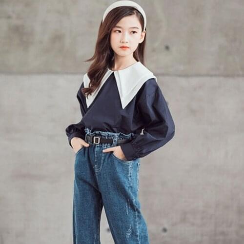 Teens Girls Blouse Autumn Spring New 2021 Big Collar Long Sleeve Top Baby Kids Elegant Shirt School Children Clothing Fall