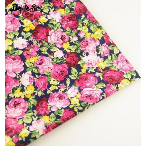 Booksew 100% Cotton Poplin Fabric Flower Designs Navy Blue Cloth Fat Quarter Meter For Shirt Craft Girl Dress Patchwork Clothing