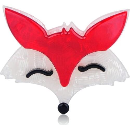 Madrry Latest Lovely Red Fox Shape Brooches Striated Acrylic Jewelry For Children Girls Scarf Hat Bag Corsage Pin New Year Gift