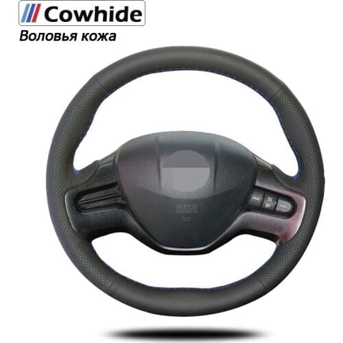 Handsewing Black Genuine Leather Steering Wheel Covers For Honda Civic Civic 8 2006-2008 (2-Spoke)
