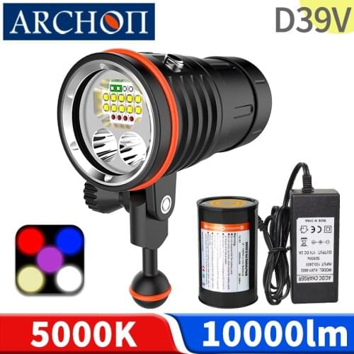 D39V HD video diving flashlight UV warm white red blue diving photoraphy light Underwater 100m dive lighting diving fill lights