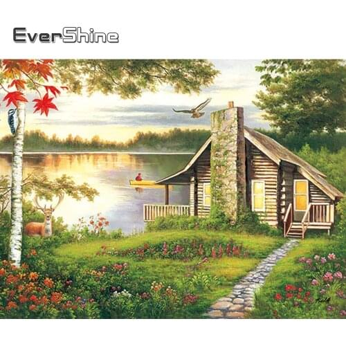 EverShine Diamond Painting Landscape Cross Stitch Kits 5D Full Square Diamond Embroidery House Picture Of Rhinestones Wall Art