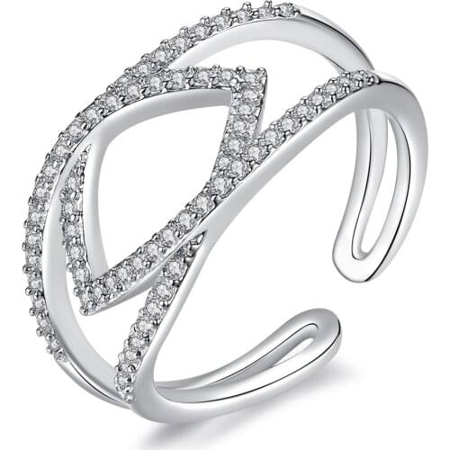 Hainon Fashion Silver Color Ring For Women Wedding Hollow Rhombus White Crystal Engagement OPen Size Ring Party Accessories