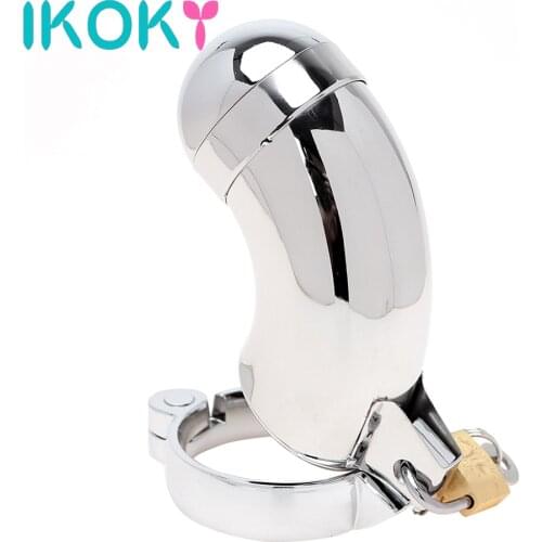 IKOKY Male Chastity Device Penis Cock Ring Sleeve Lock Sex Toys for Men Cock Cage Sex Products Lockable Stainless Steel
