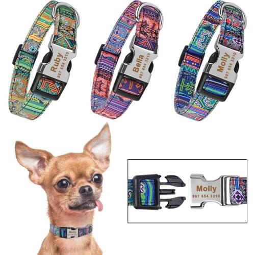 Custom Engraved Name Collars Adjustable Nylon Products Dog Collars Puppy Unisex Medium Large Dogs Collar Personalized Dog Collar