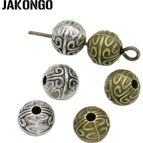 JAKONGO Antique Silver Plated Round Loose Beads Spacer Beads for Jewelry Making Men Bracelet Jewelry Accessories 8mm