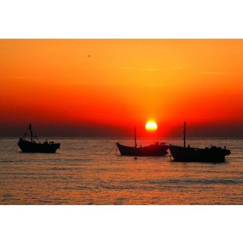Sunset sea diamond painting boat scenery rhinestone embroidery landscape mosaic stickers decor diamond dots poster wall papers