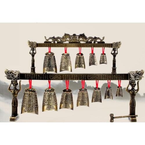 Chinese alloy playing instruments antique double-layer bell model pendulum artwork
