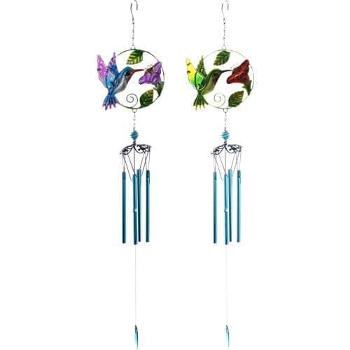 2PCS Hummingbird Wind Chime Pendant Pleasant Sound Wrought Iron Window Hanging Ornament Outdoor Garden Decoration