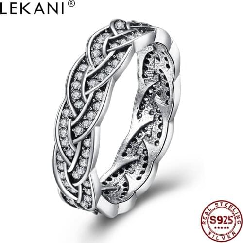 LEKANI Cross Weave Design Vintage Finger Ring 925 Sterling Silver Exquisite Cubic Zirconia Rings For Women Fine Jewelry Best