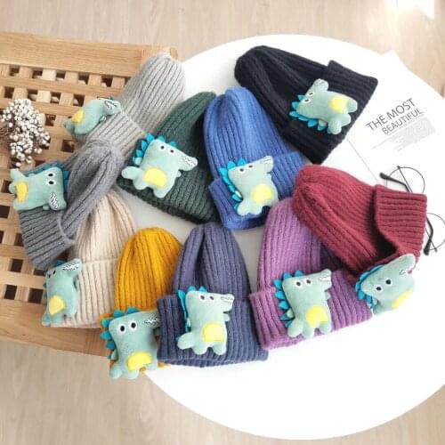 2021 hot Winter Cartoon Dinosaur Baby Warm Knitted Girl Male Wool Hedging Elastic Children Hat