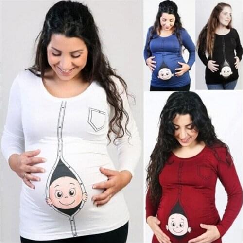 Fashion Pregnant Woman Breastfeeding Clothes Maternity Baby Peeking-out T Shirt Funny Pregnancy Tee Expecting Mothers Tops Tees