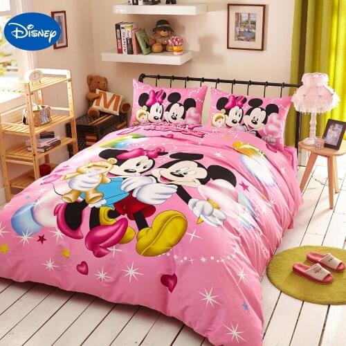 Pink Disney Cartoon Mickey and Minnie Mouse 3D Bedding Sets for Girls Home Decor Cotton Bed Cover Comforter Single Twin Queen
