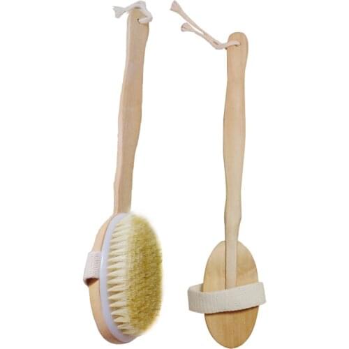 Natural Long Wooden Soft and Hard Bristle Body Brush Massager Bath Shower Back Spa Scrubber -15